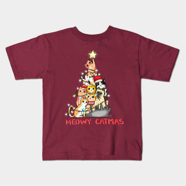 Meowy Catmas Kids T-Shirt by Erin Decker Creative